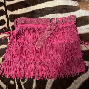 Rhinestone fringe mini skirt